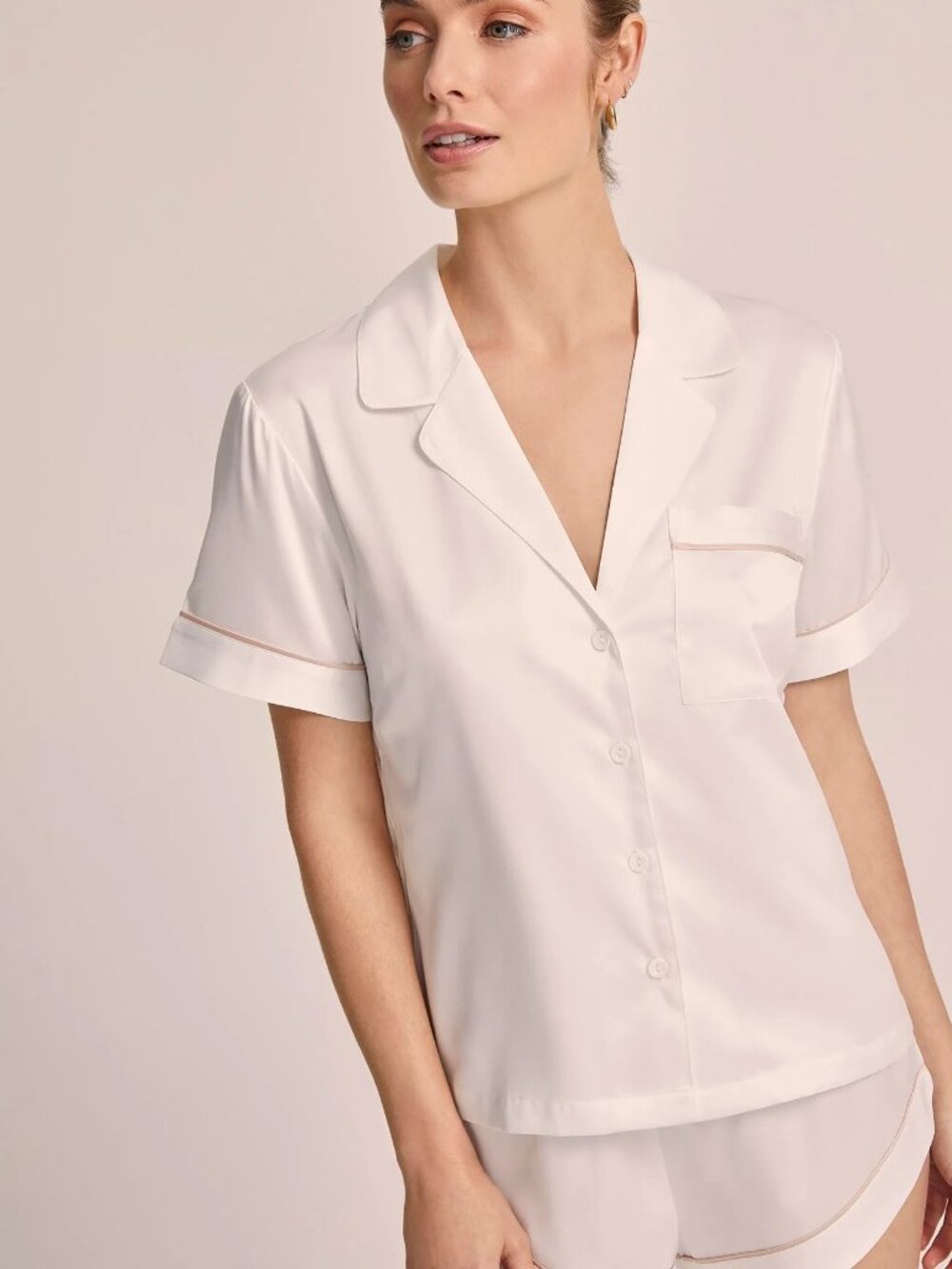 Homebodii Grace White Satin Pajama Set with Pink Piping - Size S - Picture 15 of 16